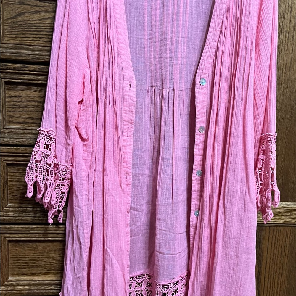 Club Z Collection pink 3/4 length sleeves cardigan, lightweight, 1X (runs small)